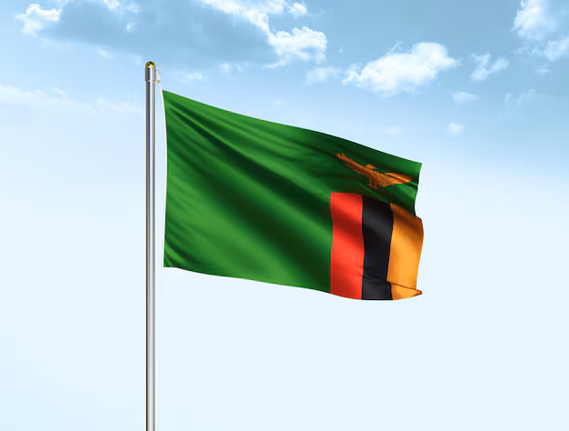 zambia national flag waving blue sky with clouds zambia flag 3d illustration 603823 456